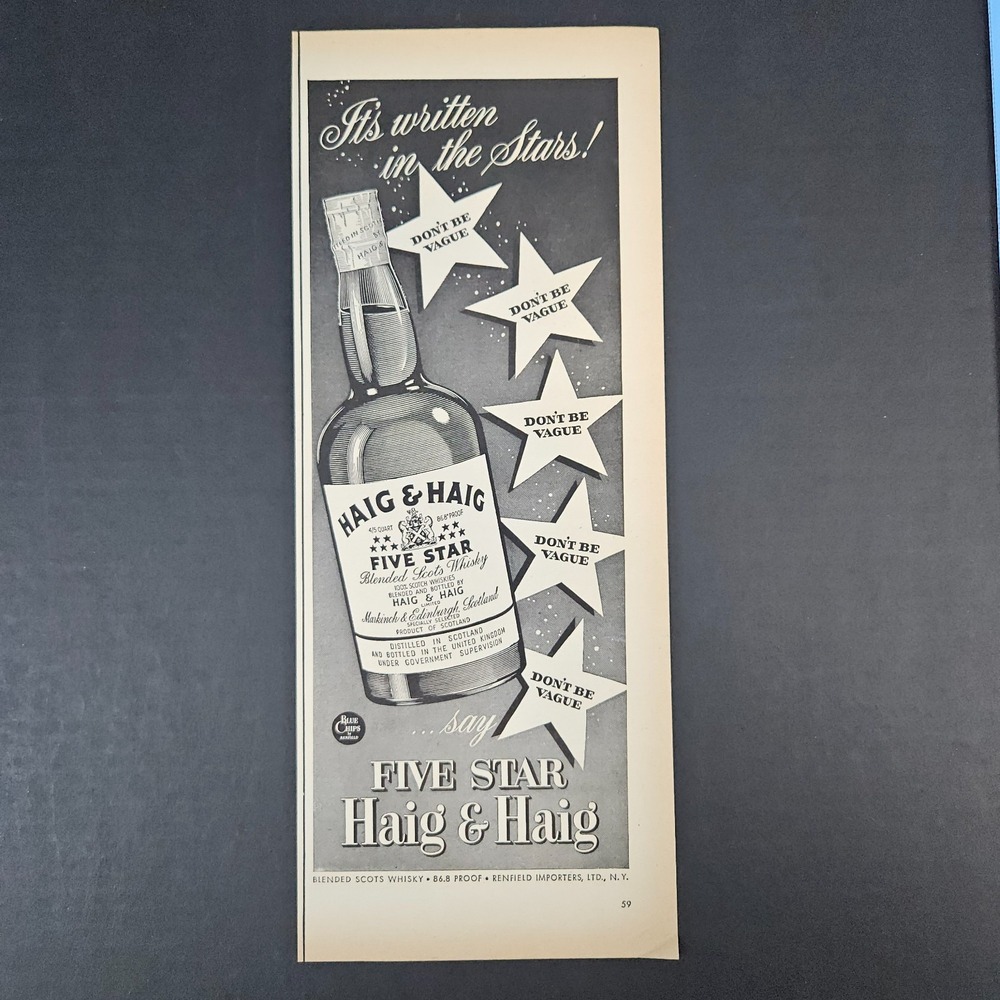 1951 Haig & Haig Five Star Blended Scots Whisky Vintage Print Ad Reinfeld NYC